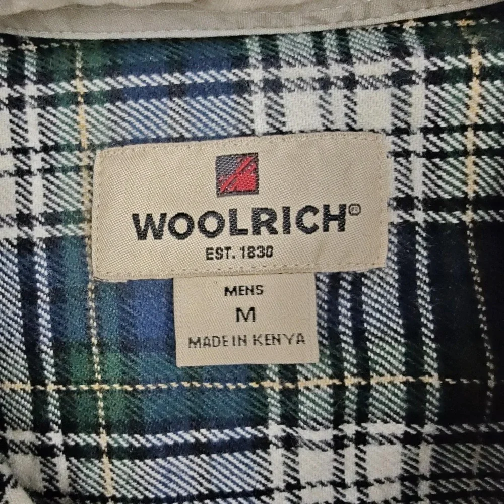 Woolrich Flannel Shirt Mens Medium Blue Plaid Cotton Long Sleeve Button‎ Casual